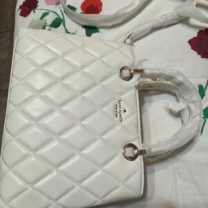 Kate Spade White Quilted Tote with Metallic Accents